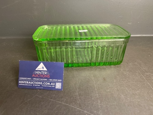Art Deco Green Glass Butter Dish