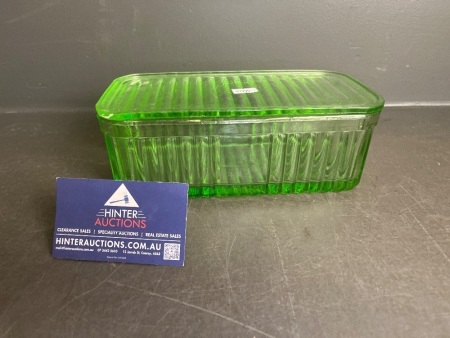 Art Deco Green Glass Butter Dish