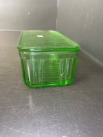 Art Deco Green Glass Butter Dish - 2