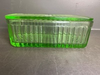 Art Deco Green Glass Butter Dish - 4