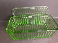 Art Deco Green Glass Butter Dish - 5