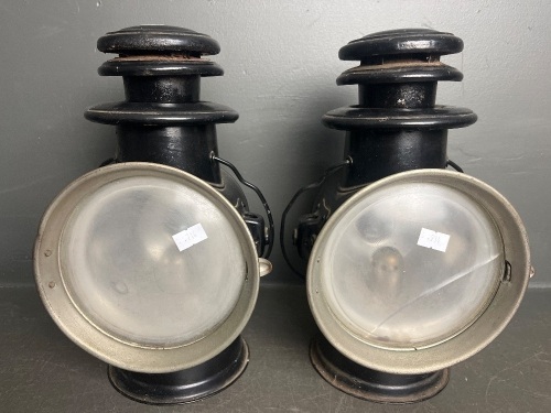 Pair of Antique DIETZ Union Driving Lamps
