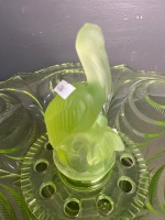 Art Deco Uranium Glass Bowl with Frosted Pelican Centrepiece - 3
