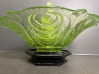 Art Deco Uranium Glass Bowl with Frosted Pelican Centrepiece - 4