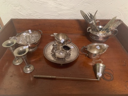 Asstd Lot of Silver Plated Items, Vintage Cutlery & Glass Stoppers