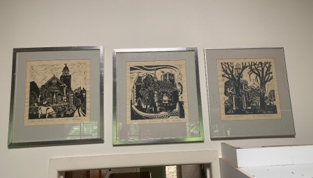 Set of 3 Signed Ltd Edition Lino Cut Prints by Anne Abercrombie