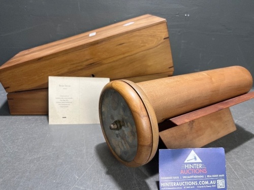 Wooden Kaleidoscope on Wooden Stand in Case Featuring Dried Leaves in Glass Circle