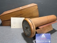 Wooden Kaleidoscope on Wooden Stand in Case Featuring Dried Leaves in Glass Circle