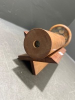 Wooden Kaleidoscope on Wooden Stand in Case Featuring Dried Leaves in Glass Circle - 4