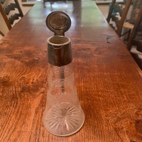 Antique Victorian Etched Glass Wine Jug with Silver Top - 2