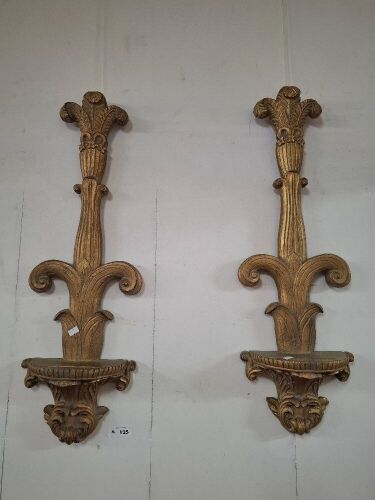 Pair of French Style Wall Sconces - Gilded Wood