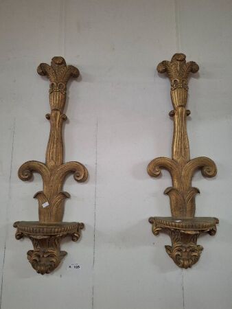 Pair of French Style Wall Sconces - Gilded Wood