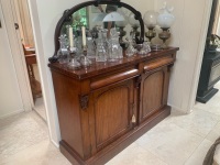 Victorian Mahogany 2 Door, 2 Drawer Chiffonier with Mirrored Back in Carved Frame