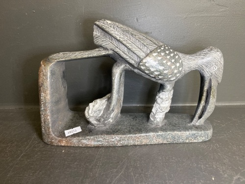 Handcrafted Stone Carved Hornbill Bird Sculpture Signed by ARISHA CHAMBOKO