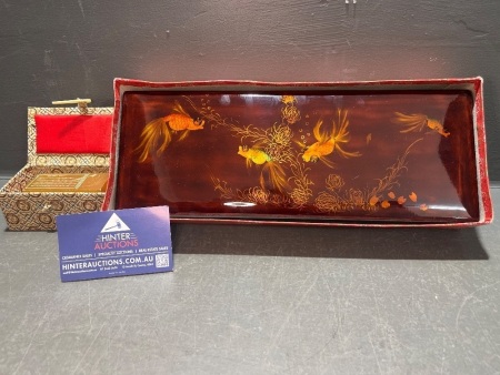 Vietnamese red lacquered box 1950s and Chinese Stone Seal in Cases