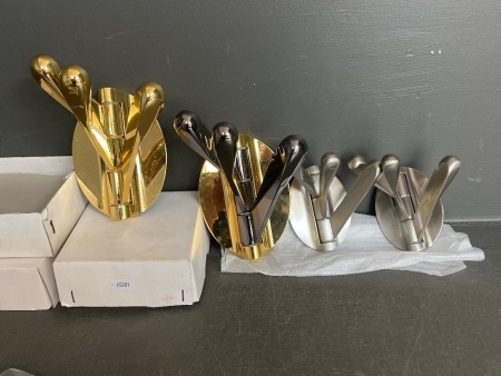 Lot of Decorative Silver and Gold Coloured Coat Hooks