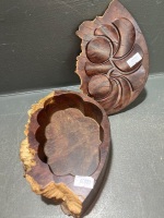 Hand-Crafted Wooden Serving Bowl/Sculpture with Leather Signed Wolf Belt - 5
