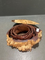 Hand-Crafted Wooden Serving Bowl/Sculpture with Leather Signed Wolf Belt - 6