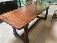 Antique Oak Refrectory Dining Table on Gun Barrel Turned Legs - Seats 8