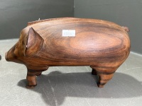 Lot of Hand-Carved Wooden Items - Inc. Pig Sculpture, Serving Plate, Wig/Hat Stand and Gavel - 3