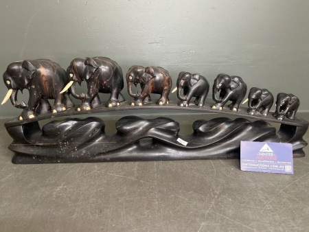 Vintage Hand-Carved Elephants Statue - Possibly Ebony Wood