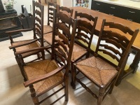 Set of 6 Antique Oak Rush Seated Ladderback Chairs inc. 2 Carvers - 2