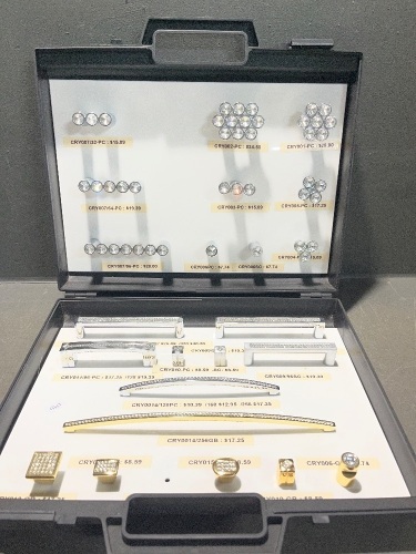 Crystal Cabinet Knobs Packaged in Display Case with Corresponding Prices