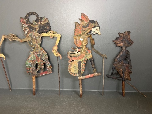 3 x Double-Sided Wooden Wayang Kulit Puppets from Indonesia