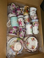Large Box Lot of Fine China Cups and Saucers