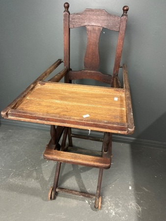 Vintage Wooden High Chair Metamorphic Stroller Design