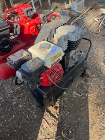 Single cylinder air compressor powered by a 5HP Honda petrol motor