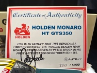 1969 Holden Monaro HT GTS350 #43D Peter Brock HDT - Hardie-Ferodo 500 - 2583/6000 - AUTOart - 86962 - Certificate Signed Peter Brock/Flyer signed Harry Firth PBC - 2
