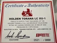 1971 Holden Torana LC GTR XU-1 #31D Colin Bond HDT 4th Place - Hardie-Ferodo 500 - 0521/3000 - AUTOart - 87162 - Certificate Signed Colin Bond - 2