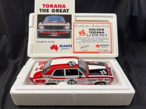 1972 Holden Torana LJ GTR XU-1 #28C Peter Brock - Winner - Hardie-Ferodo 500 - 00233/12000 - Biante - 80131 - Certificate Signed Peter Brock PBC No.1