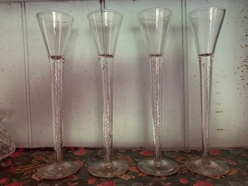 Set of 4 x 19th CenturyÂ  Air Twist Stem Glasses