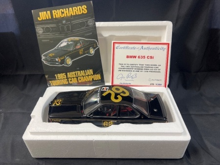 1985 BMW 635 Csi #62 Jim Richards JPS - Winner ATCC - 0378/1300 - AUTOart - 88548 - Certificate Signed Jim Richards [w/JPS Transfers]