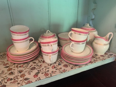 Vintage Pink & White Ceramic Part Tea Set - as is