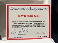 1985 BMW 635 Csi #62 Jim Richards JPS - Winner ATCC - 0378/1300 - AUTOart - 88548 - Certificate Signed Jim Richards [w/JPS Transfers] - 4
