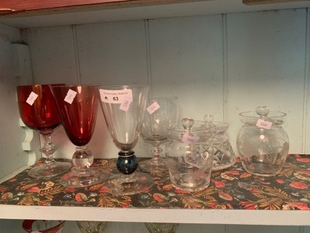 Asstd Lot of 4 Vintage Short Stemmed/Coloured Glasses + 3 Crystal Conserve Jars