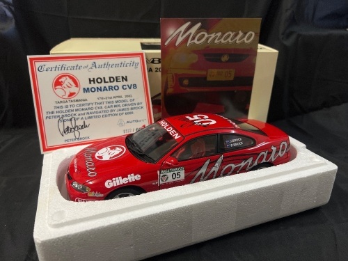 2002 Holden Monaro CV8 #05 Peter Brock/James Brock - Targa Tasmania - 0102/6000 - AUTOart - 80261 - Car & Certificate Signed Peter Brock
