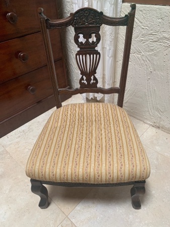 Small Antique Upholstered Mahogany Bedroom Chair