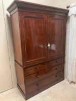 MagnificentÂ  Victorian Mahogany Linen Press with 4 Lower DrawersÂ  Under 2 Door Press with 4 Original Slides + Original Key