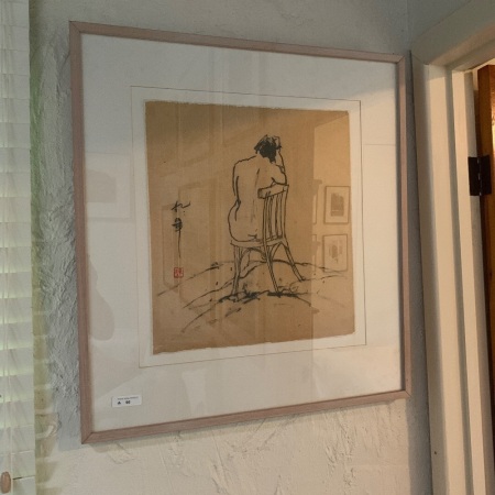 Framed Signed Charcoal on Paper Life Study on Chair