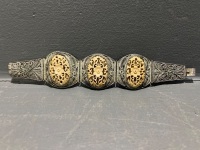 Antique Chinese Filigree Silver and Bone Bracelet