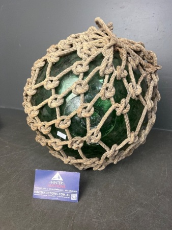 Vintage Japanese Green Hand-Blown Glass Fishing Buoy