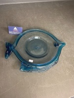 Murano Hand Blown Studio Blue Art Glass Fish - 2