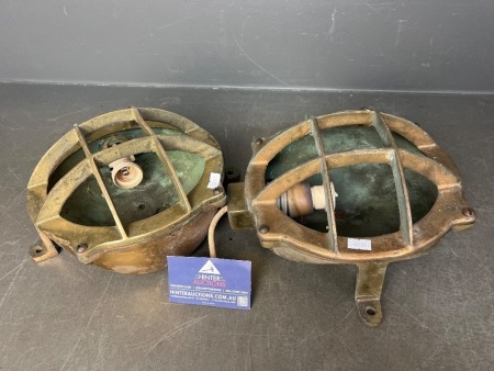 2 x Vintage Brass Marine Bulkhead Light