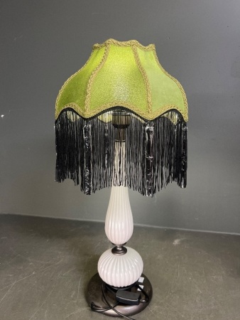 Vintage Victorian-Style Bell-Shaped Olive Green Shade Table Lamp