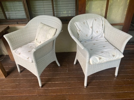 Pair of White WovenÂ  Outdoor Armchairs