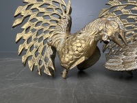 Pair of Brass Fighting Rooster Figurines - 3